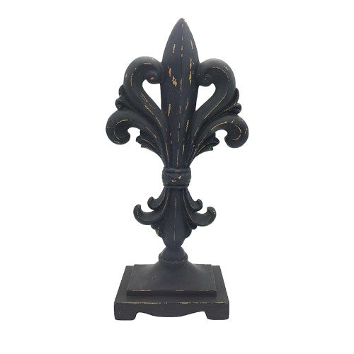 Elegant Fleur De Lys decor in black, measuring 22x10.5x45 cm, perfect for stylish home or office accents.