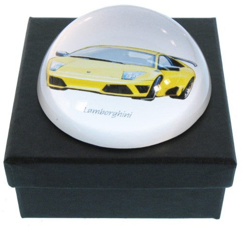 Collectable Lamborghini paper weight, a detailed model car that combines elegance and functionality for any workspace.