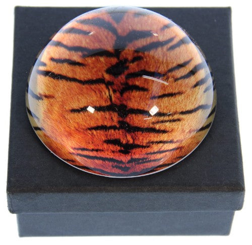 Glass paperweight featuring an elegant tiger print design, perfect for organizing documents and enhancing desk aesthetics.