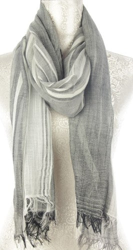 Black vertical stripes scarf made of soft, durable polyester, perfect for stylish layering and adding warmth.