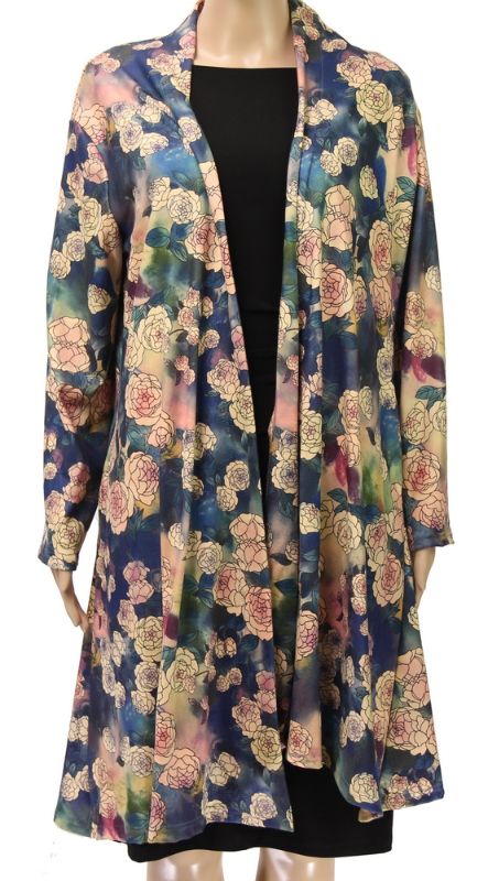 Pastel floral print medium Coat Cape, perfect for layering stylishly over outfits while keeping warm.