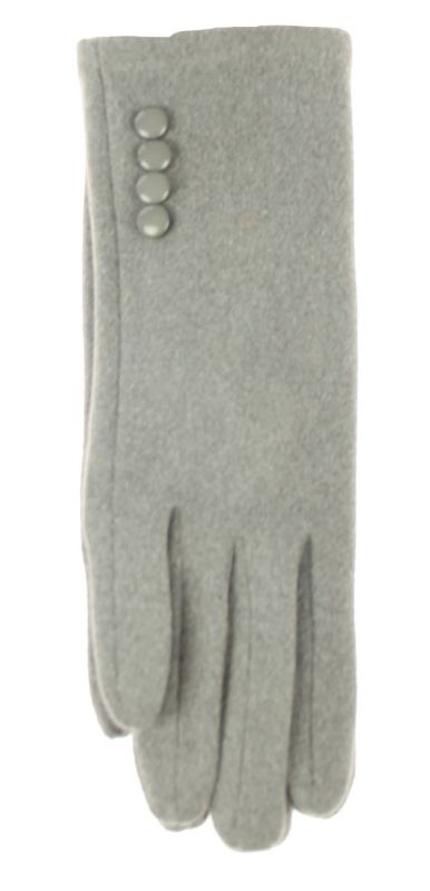 Stylish grey gloves with matching buttons, touchscreen-compatible for convenience in cold weather, sold in pairs.