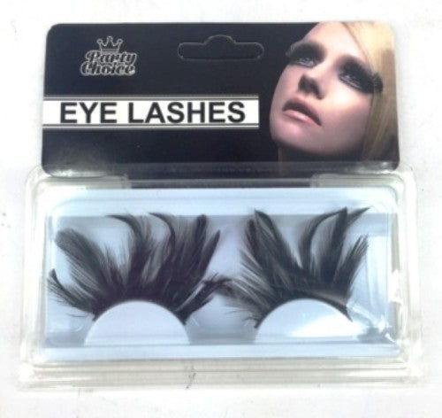 Luxurious black feathered eyelashes designed for bold, playful looks at parties and festivals.