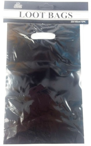 Premium black loot bags, 16.5 x 25cm, perfect for parties and events, durable for treats and prizes, pack of 10.
