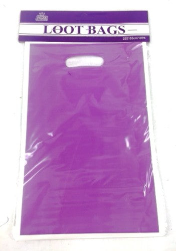 Vibrant purple loot bags, set of 10, perfect for party favors and celebrations, measuring 16.5 x 25 cm each.