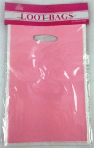 Ten vibrant pink loot bags, each 16.5 x 25 cm, perfect for parties and events, securely hold treats and favors.