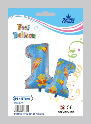 Vibrant blue foil balloon for a 1st birthday boy celebration, perfect as a centerpiece or party decoration.