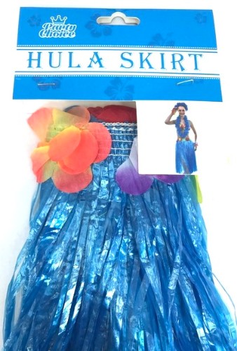 Vibrant blue adult hula skirt, perfect for tropical parties and dance performances, adding fun and flair to any outfit.
