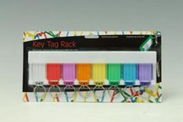 Stylish 8-piece key tag rack set for organizing keys, includes 3 units with durable, vibrant tags for easy labeling.