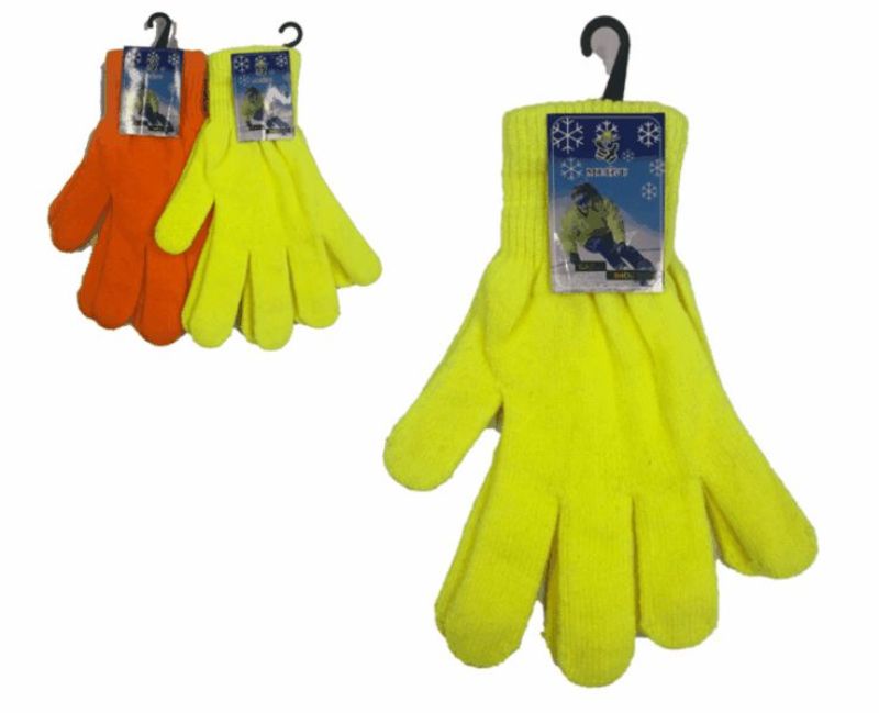 Vibrant assorted fluorescent knitted gloves, 22cm, warm and stylish for winter, perfect for outdoor activities.