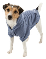 Blue BE NORIDC hoodie for pets, XS size with hood, warm polyester material, supports maritime conservation projects.