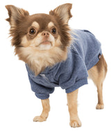 Cozy blue hoodie for small pets, featuring a hood, hook and loop fastener, and supports maritime conservation projects.