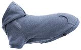 BE NORIDC XS hoodie in blue for pets, featuring cozy polyester material, a hood, and hook & loop fastener for comfort and style.