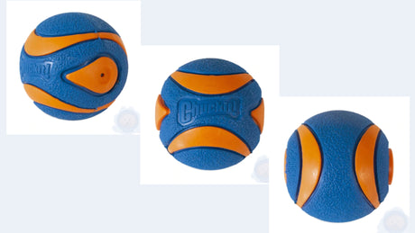 Large Chuckit! Ultra Squeaker Ball in vibrant colors, designed for high bounce, buoyancy, and engaging squeaky fun for dogs.