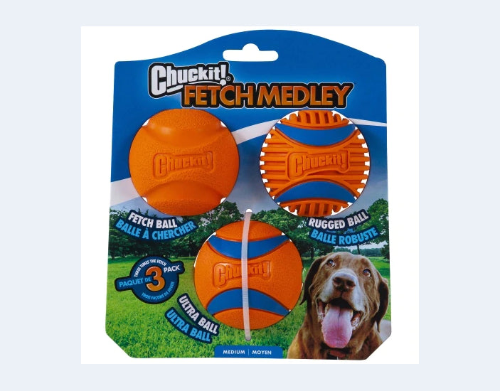 Three premium fetch balls for dogs: classic, ultra, and rugged for varied play on land or water.