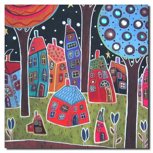 Colorful canvas print of whimsical lollipop trees adorned with sparkling crystals, perfect for vibrant decor in any room.