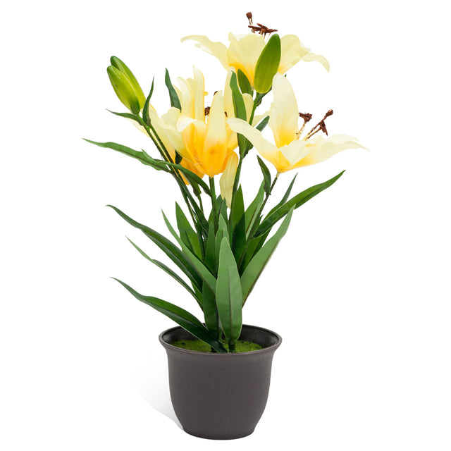 Artificial Yellow Lilly in a vase, 480mm tall, adding a vibrant touch to home or office decor.