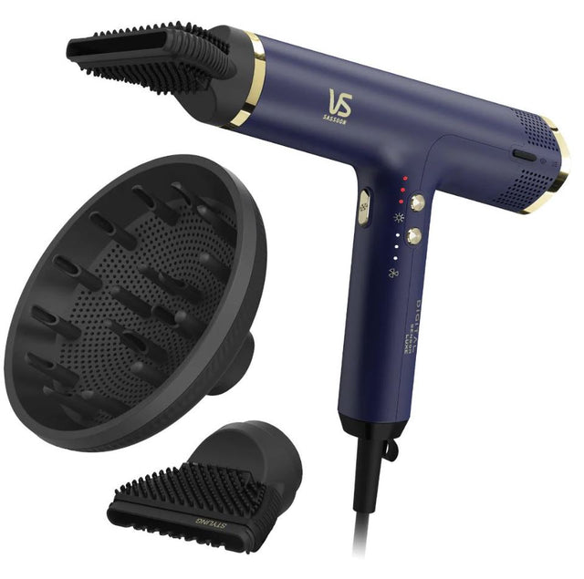 VS Sassoon Digital Sensor Luxe Airsonic Hair Dryer with high-speed motor, 3 heat & 4 speed settings, compact, lightweight design.