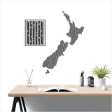 Kiwiana wall art featuring a large NZ map with a black and white koru pattern, perfect for home or office decor.