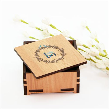 Square trinket box with fern design, crafted from NZ veneer and featuring paua inlay, ideal for jewelry and keepsakes.