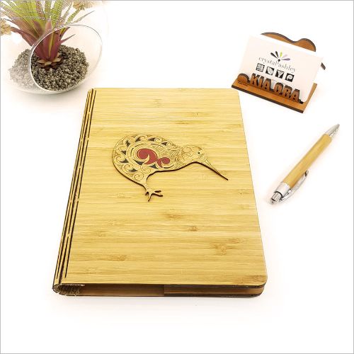 Eco-friendly Bamboo Journal featuring Kiwi design, 120 pages of 110gsm paper, perfect for writing and sketching.