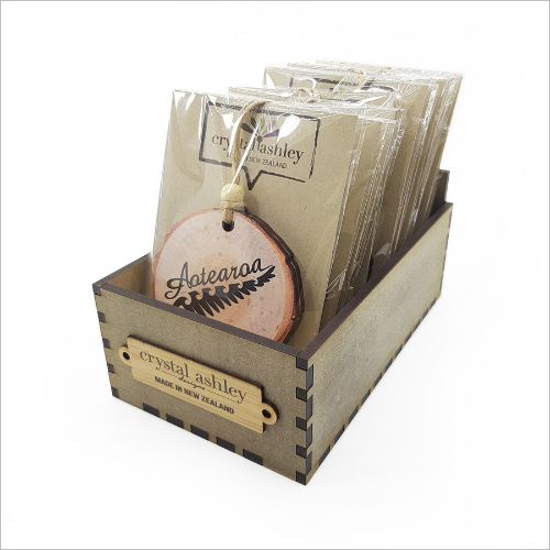 Wood Slice Ornament showcasing New Zealand, laser-cut with vibrant prints, ideal for holiday decor or gifts.