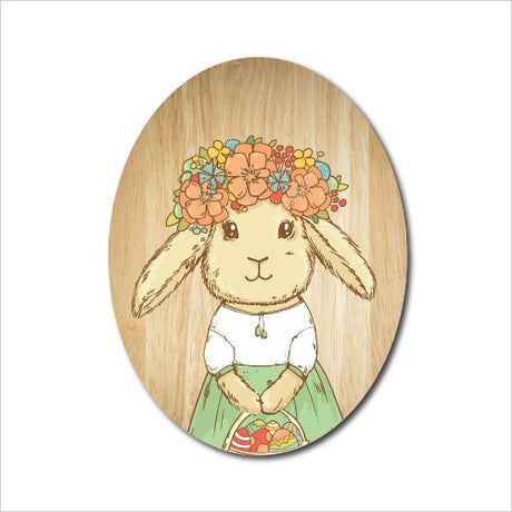 Kiwiana wall art featuring a whimsical Flower Bunny Princess on eco-friendly pine ply, perfect for children’s rooms.