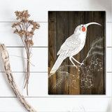 Kiwiana wall art featuring a vibrant Huia bird design on lightweight plywood, 288mm x 420mm, ready to hang.