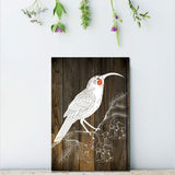 Kiwiana Wall Art featuring the iconic Huia bird, crafted from lightweight plywood, ready to hang, 205mm x 288mm.