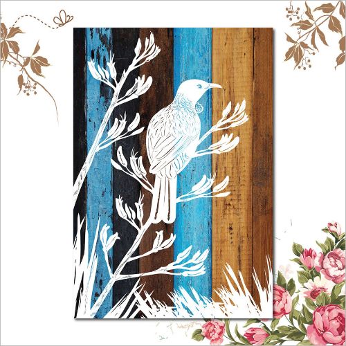 Large rectangle wall art featuring a Tui, crafted from sustainable plywood—perfect for adding a touch of New Zealand's wildlife.