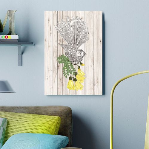 Kiwiana Wall Art featuring a Fantail bird, eco-friendly plywood, 288mm x 420mm, ready to hang, celebrating New Zealand wildlife.