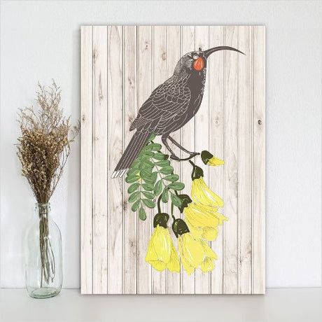 Kiwiana Wall Art featuring a vibrant depiction of the iconic Huia bird, perfect for home decor and easy to hang.