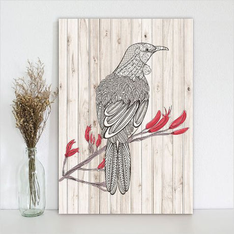 Kiwiana Wall Art featuring a large Tui bird design on durable plywood, perfect for New Zealand-themed decor.