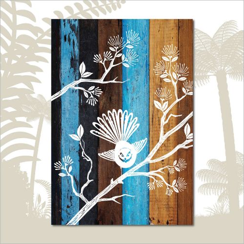 Kiwiana wall art depicting a vibrant Fantail, printed on lightweight plywood, perfect for New Zealand-inspired decor.