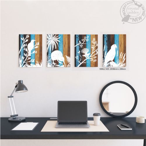 Kiwiana Wall Art featuring a vibrant rectangular Tui design, crafted from lightweight FSC-certified plywood, ready to hang.