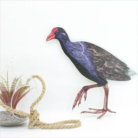 Kiwiana Wall Art featuring a colorful Pukeko bird, perfect for indoor or covered outdoor display, vibrant and durable.