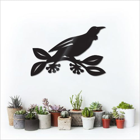 Kiwiana Wall Art featuring a Tui on Pohutukawa, crafted from durable ACM, perfect for indoor or outdoor decor.