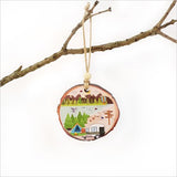 Kiwi Holiday Wood Slice Ornament featuring double-sided laser-cut designs, perfect for festive tree decor and gift giving.