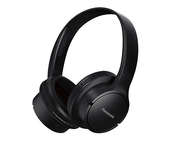 Panasonic Wireless On Ear Headphones in black, featuring 40mm drivers, 50-hour battery life, and Bluetooth connectivity.