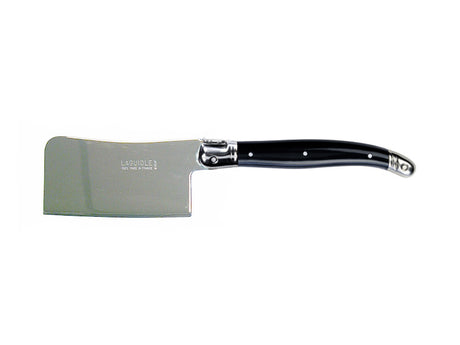 Set of 3 Andre Verdier cheese cleavers with stainless steel blades and colorful resin handles, featuring the Laguiole Bee.