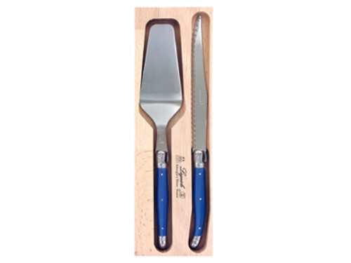 Navy Verdier Cake Server Set made in France, featuring stainless steel and resin handles, ideal for elegant dessert serving.