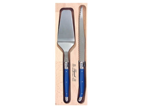 Navy Verdier Cake Server Set made in France, featuring stainless steel and resin handles, ideal for elegant dessert serving.