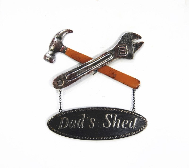 Charming Dad's Shed Tool Sign, 22x1x25cm, adds personality and whimsy to gardens, perfect for DIY dads and gardening enthusiasts.