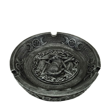 Hand-painted black cat incense holder and ashtray, measuring 2.3cm high, 12.5cm wide, and 12.5cm deep, perfect for cat lovers.