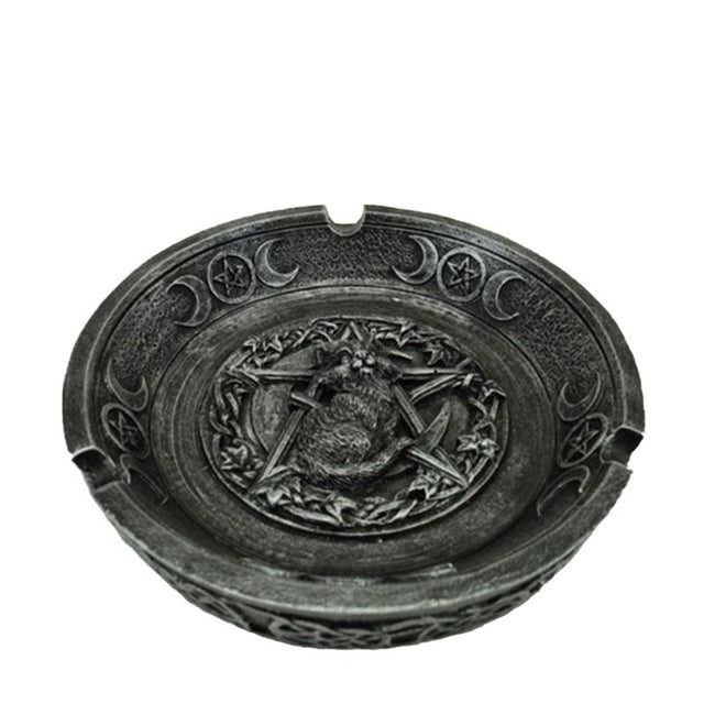 Hand-painted black cat incense holder and ashtray, measuring 2.3cm high, 12.5cm wide, and 12.5cm deep, perfect for cat lovers.
