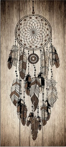 Tribal-inspired wood panel art featuring a dream catcher design, ideal for enhancing any living space with a natural touch.