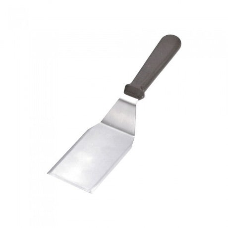 Stainless steel griddle scraper with ergonomic ABS handle, 125x75mm, ideal for cleaning grills and flat top surfaces.