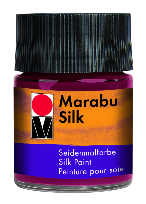 Vibrant MARABU-SILK 50ml 034 BORDEAUX fluid silk paint for light fabrics, ideal for detailed textile artistry and DIY projects.