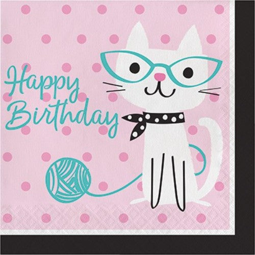 Purrfect Party Luncheon Napkins Happy Birthday - Pack of 16