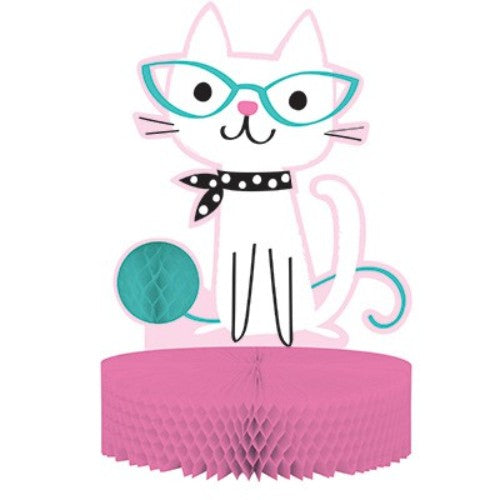 Colorful 30cm honeycomb centerpiece for parties, perfect for cat-themed events, easy to assemble and eye-catching decor.